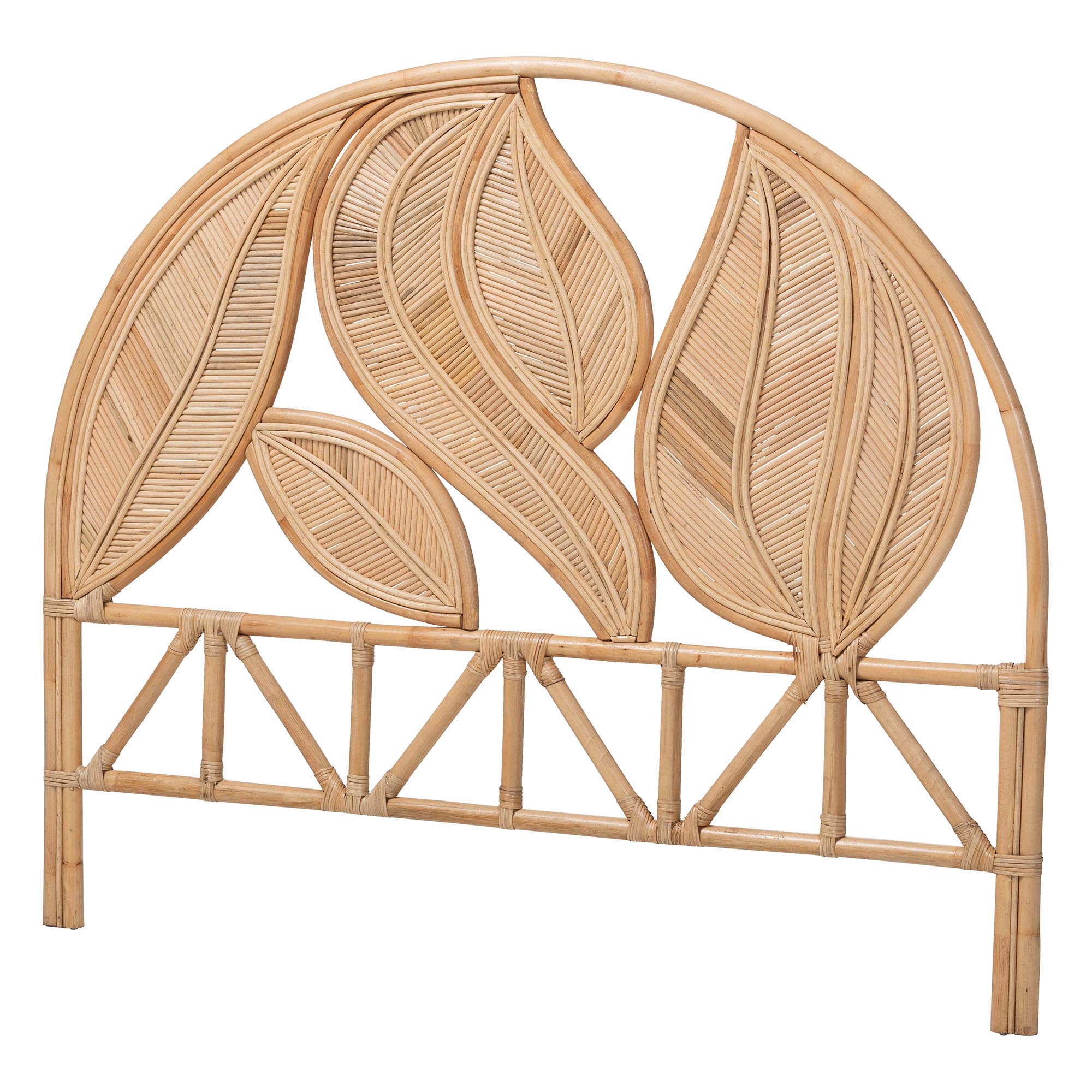 bali & pari Lifen Natural Rattan Standalone Headboard - Handcrafted Panel Headboard with Leaf Motif, King